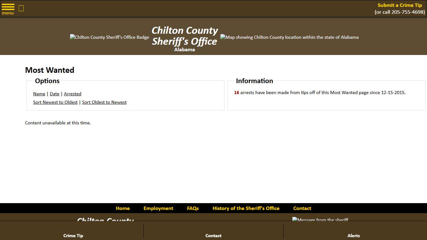 Most Wanted - Sorting by Posting Date - Descending - Page 1 - Chilton County Sheriff's Office