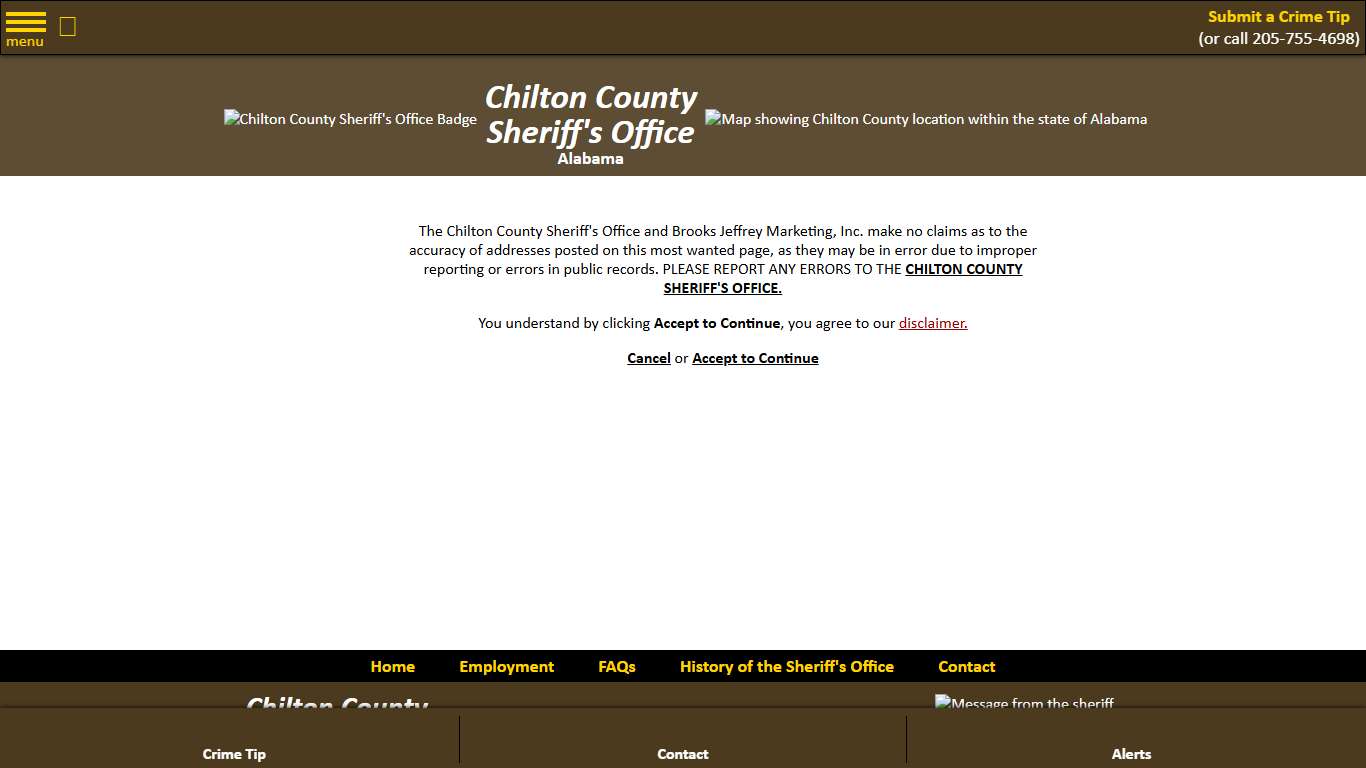 Most Wanted Disclaimer - Chilton County Sheriff's Office